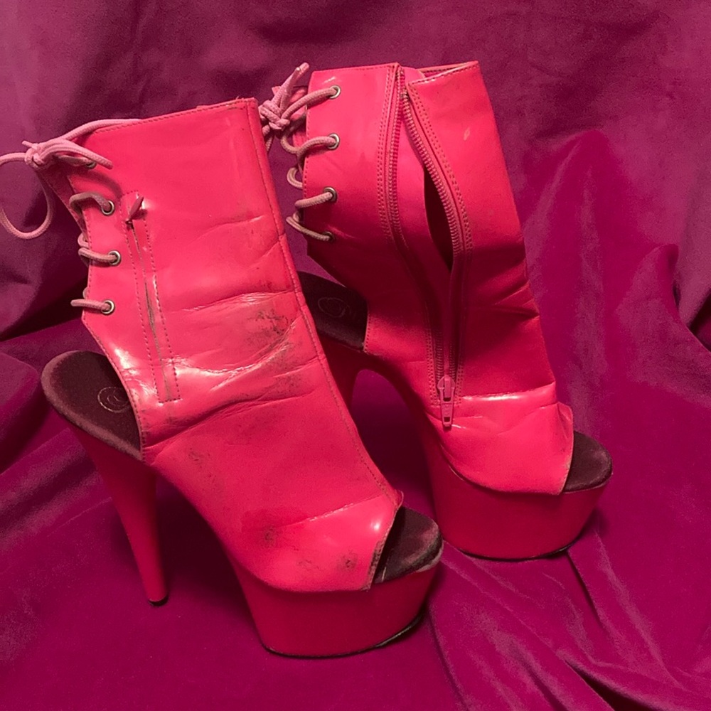Pleaser Hot Pink Boots 7” Size 9